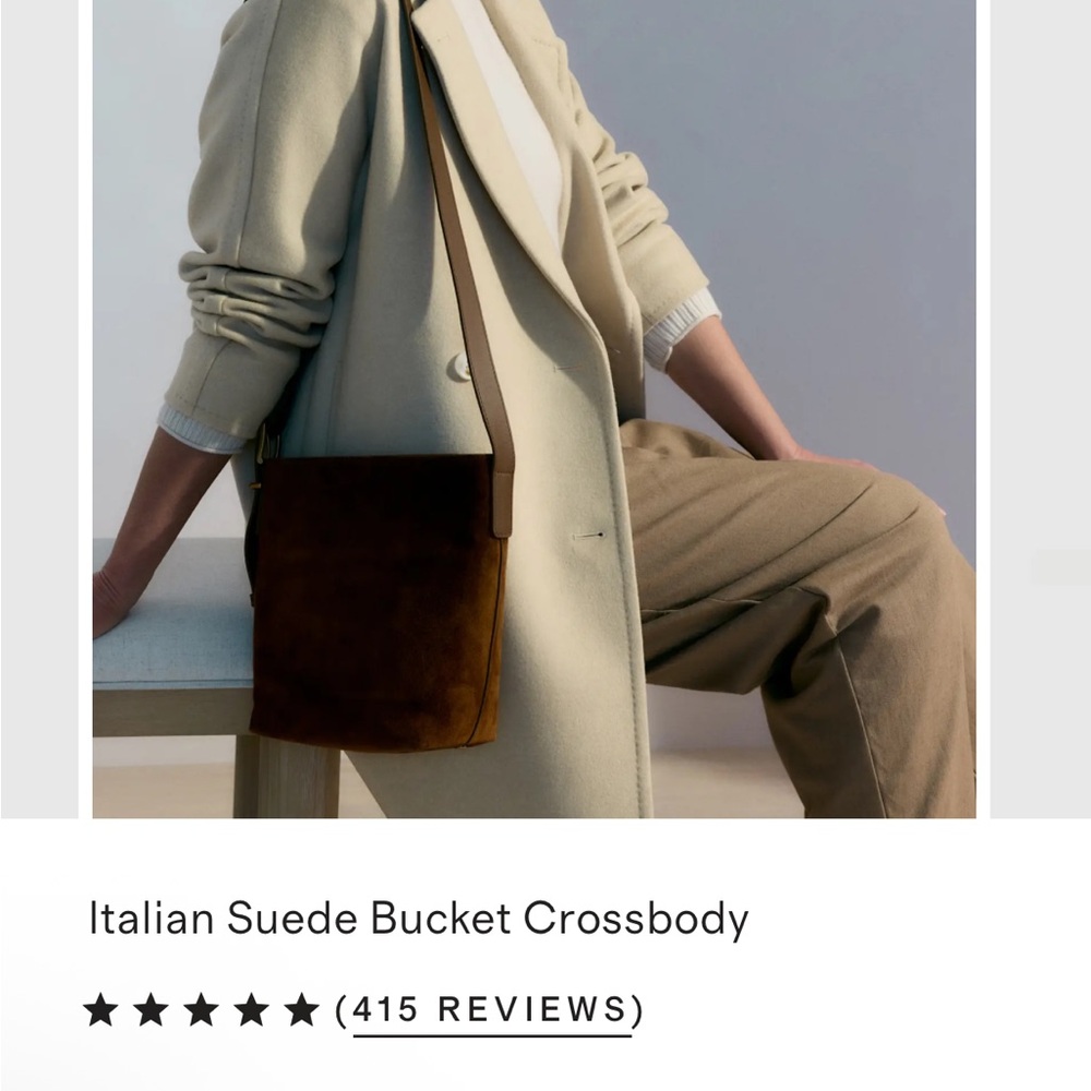 Quince Suede Crossbody Bag in Brown with Tan Strap - Picture 2 of 10